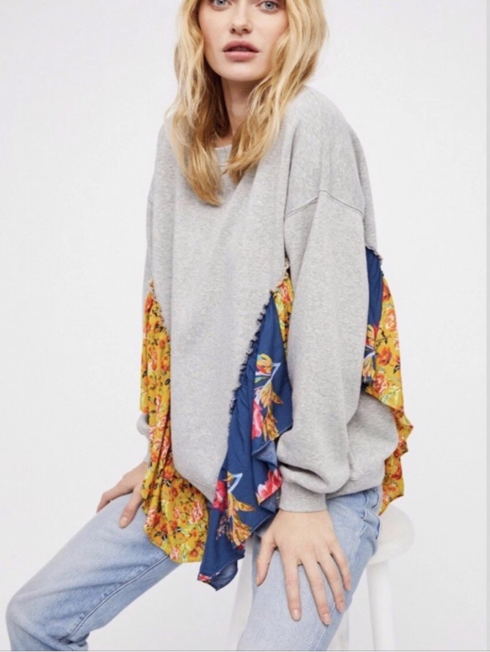 FREE PEOPLE She’s Just Cute Pullover Sweatshirt Grey Small S